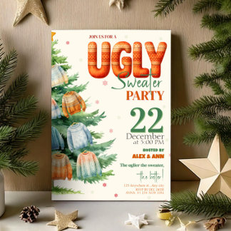 Ugly Sweater Christmas Party Cozy Watercolor Einladung