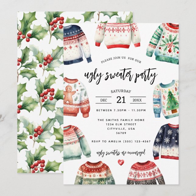 Ugly Sweater Christmas Party Einladung (Vorne/Hinten)