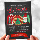 Ugly Sweater Christmas Party Invitations Einladung<br><div class="desc">Ugly sweater Christmas party invitation with three very ugly sweaters on a chalkboard and snowflake background. You can easily customize these fun ugly sweater Christmas party invitations for your event by simply adding your details in the font style and color you prefer.</div>