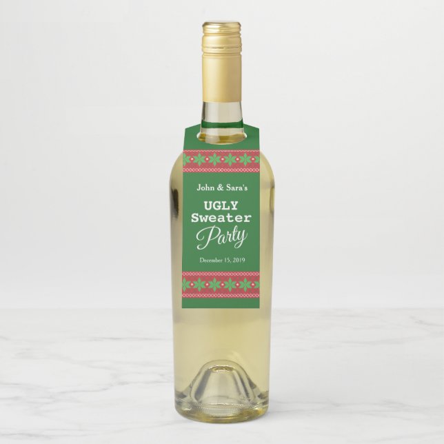 Ugly Sweater Christmas Party, Personalisiert Flaschenanhänger (Auf Flasche)