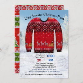 Ugly Sweater Christmas Party, Rot mit Hirsch Einladung