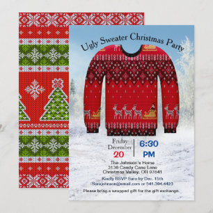 Ugly Sweater Christmas Party, Rot mit Hirsch Einladung