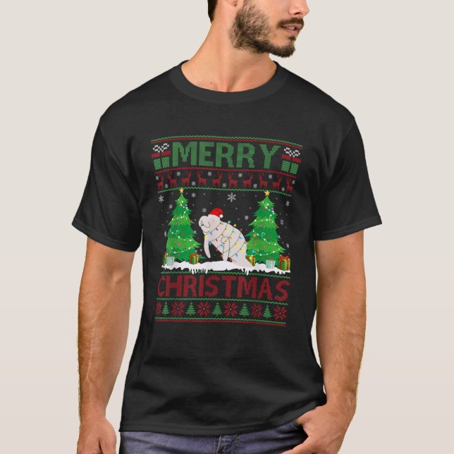 Ugly Sweater Christmas Tree Lighting Manatee Ugly T-Shirt (Vorderseite)