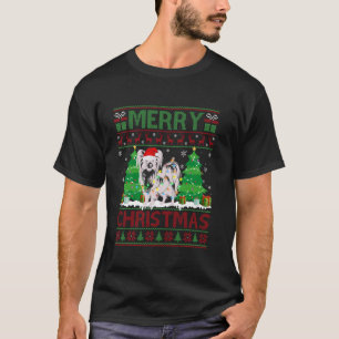 Ugly Sweater Christmas Tree Lighting Papillon Dog T-Shirt