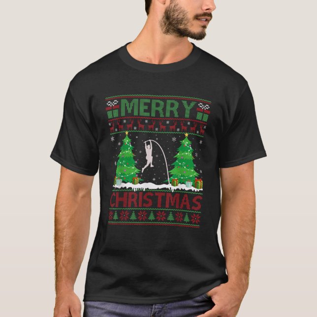 Ugly Sweater Christmas Tree Lighting Pole Vault Ug T-Shirt (Vorderseite)