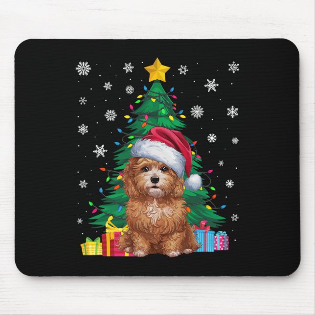 Ugly Sweater Christmas Tree Lights Maltipoo Dog Sa Mousepad (Vorne)