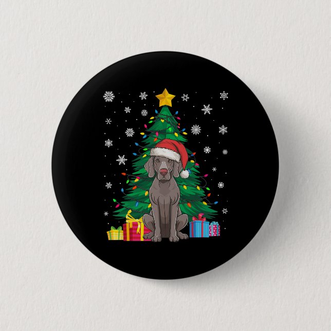 Ugly Sweater Christmas Tree Lights Weimaraner Hund Button (Vorderseite)