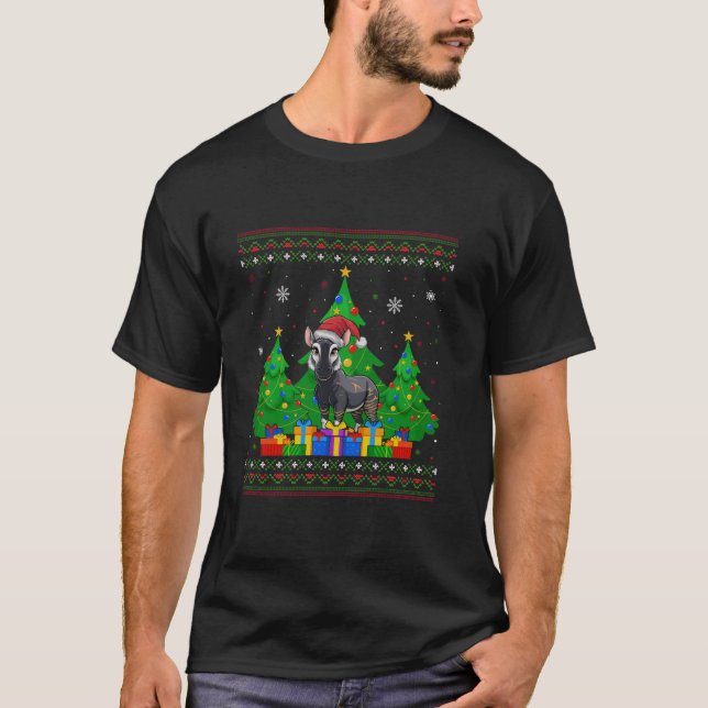 Ugly Sweater Christmas Tree Weihnachtsmannmütze Ok T-Shirt (Vorderseite)