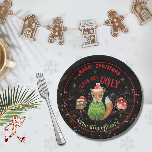 Ugly Sweater Fox & Owl Holiday Pappteller