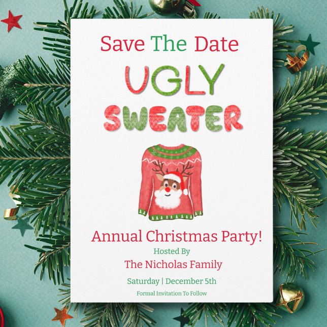 Ugly Sweater Funny Reindeer Weihnachtsfest Party Save The Date (Von Creator hochgeladen)