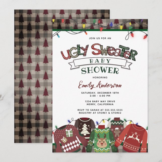 Ugly Sweater Gender Neutral Holiday Baby Dusche Einladung (Vorne/Hinten)