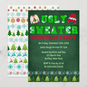 Ugly Sweater Green Chalkboard Weihnachtsfest Party Einladung