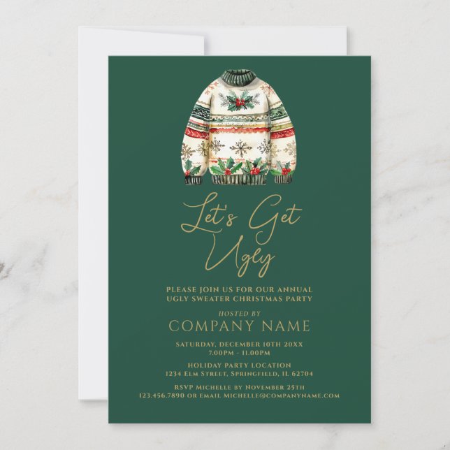 Ugly Sweater Green Christmas Corporate Party Einladung (Vorderseite)