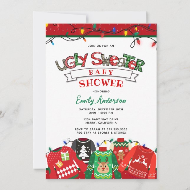Ugly Sweater Holiday Baby Dusche Einladung (Vorderseite)