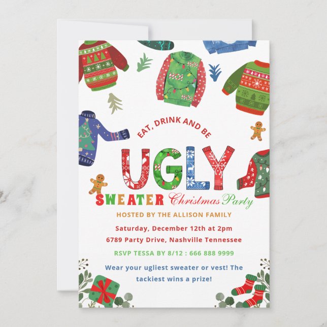 Ugly Sweater Holiday Weihnachten Party Einladung (Vorderseite)