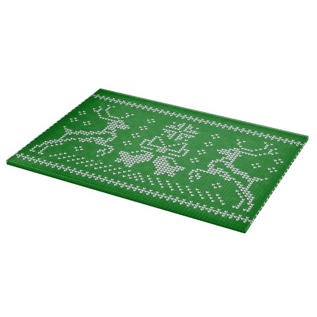Ugly sweater jingle bells Christmas deers green  Schneidebrett (Ecke)