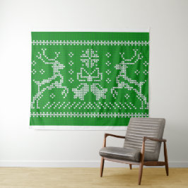 Ugly sweater jingle bells Christmas deers green Wandteppich
