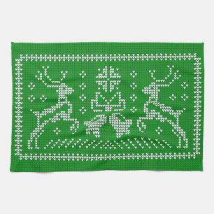 Ugly Sweater Jingle Glocken Weihnachtsdehirsche gr Geschirrtuch