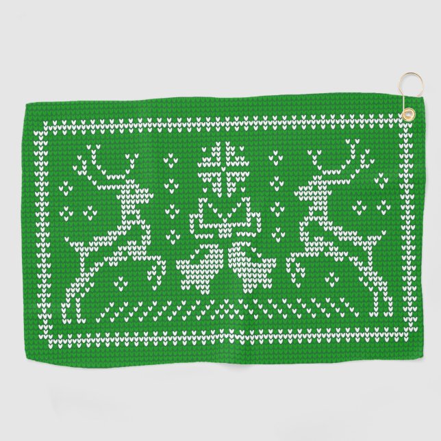 Ugly Sweater Jingle Glocken Weihnachtsdehirsche gr Golfhandtuch (Horizontal)