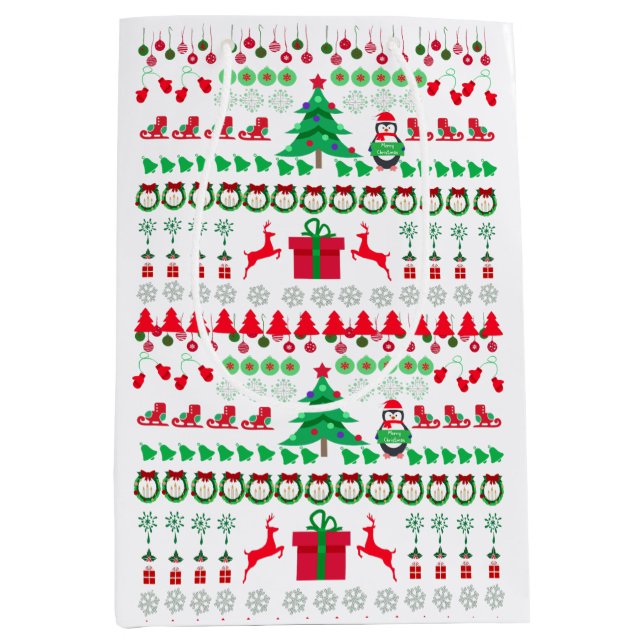Ugly Sweater knit pattern style Mittlere Geschenktüte (Vorderseite)