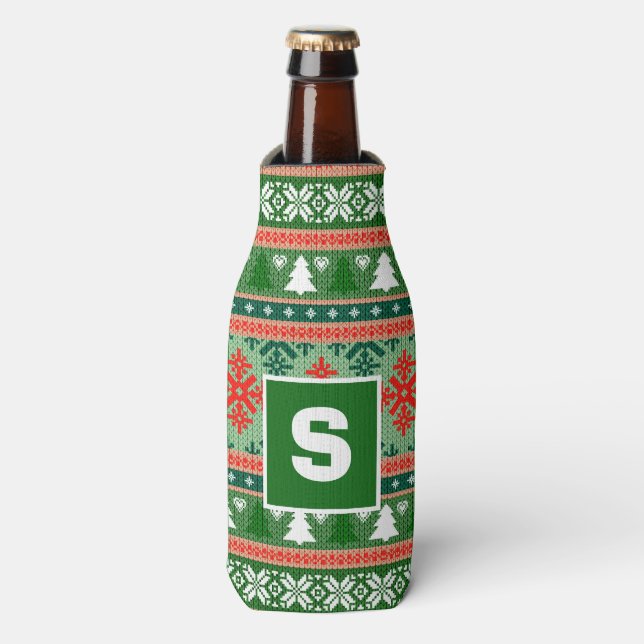 Ugly Sweater Monogram Christmas Flaschenkühler (Flaschenvorderseite)