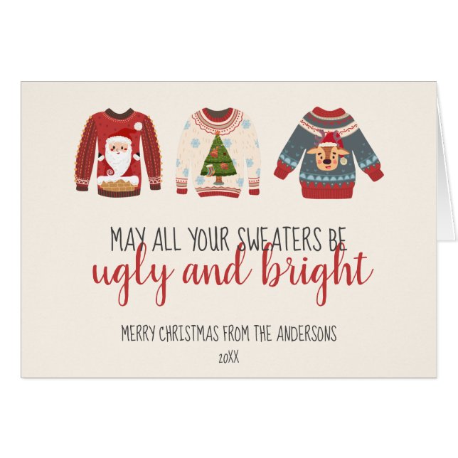 Ugly Sweater Non-Foto Holiday Farbige Faltkarte (Vorderseite (Horizontal))