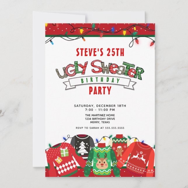 Ugly Sweater Party 25. Geburtstag Einladung (Vorderseite)