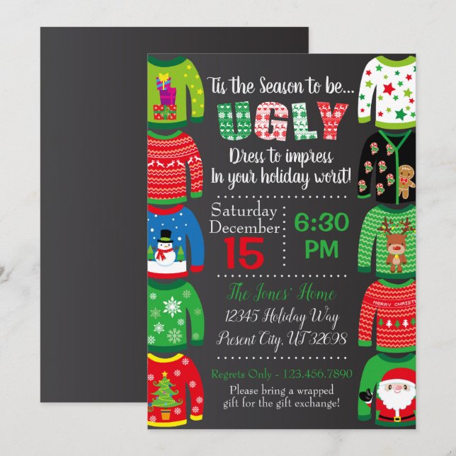 Ugly Sweater Party Einladung - Weihnachts-Party (Vorne/Hinten)