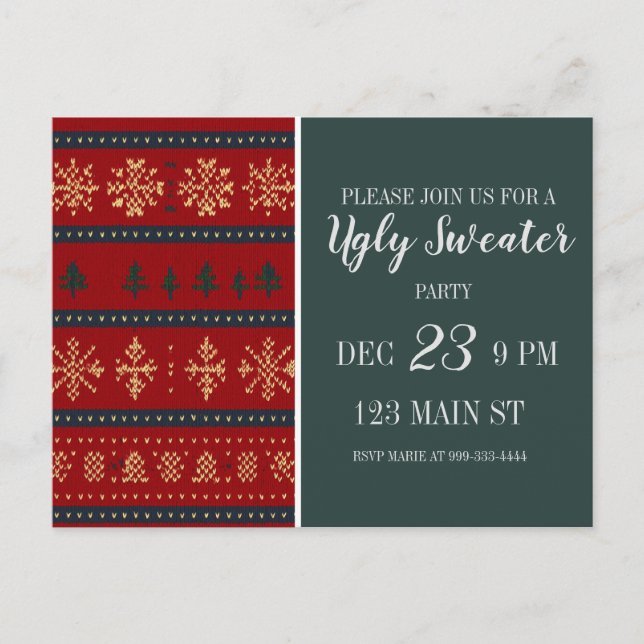 Ugly Sweater Party Invitation  Postkarte (Vorderseite)