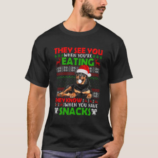 Ugly Sweater Rottweiler sie sehen dich essen Chris T-Shirt