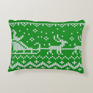 Ugly Sweater Santa Claus Schlitten und Rentiere Dekokissen