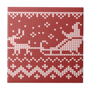 Ugly Sweater Santa Claus Schlitten und Rentiere Fliese