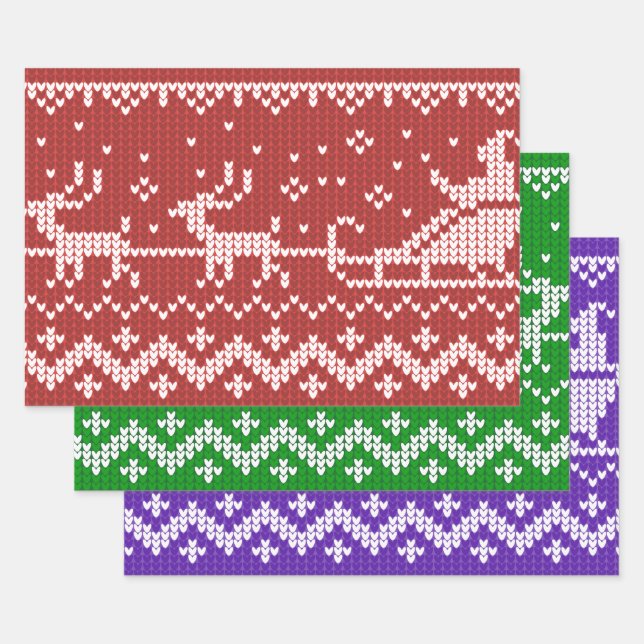 Ugly Sweater Santa Claus Schlitten und Rentiere Geschenkpapier Set (Set)