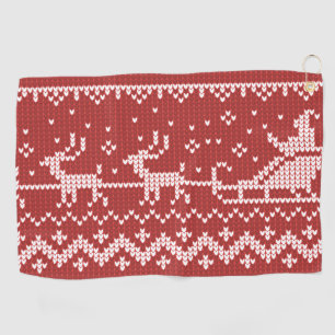 Ugly Sweater Santa Claus Schlitten und Rentiere Golfhandtuch
