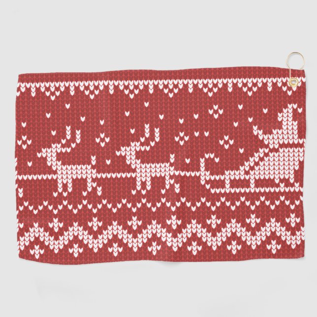 Ugly Sweater Santa Claus Schlitten und Rentiere Golfhandtuch (Horizontal)