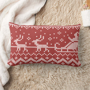 Ugly Sweater Santa Claus Schlitten und Rentiere Lendenkissen