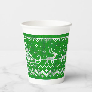 Ugly Sweater Santa Claus Schlitten und Rentiere Pappbecher