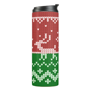 Ugly Sweater Santa Claus Schlitten und Rentiere Thermosbecher