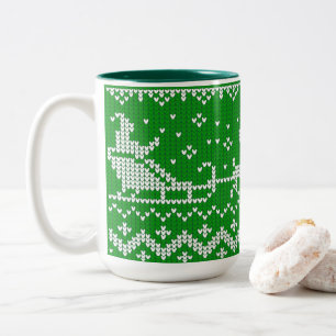 Ugly Sweater Santa Claus Schlitten und Rentiere Zweifarbige Tasse