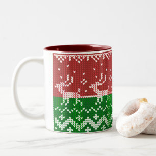 Ugly Sweater Santa Claus Schlitten und Rentiere Zweifarbige Tasse