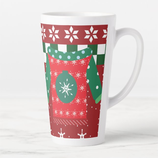 Ugly Sweater Snowflake Muster Red Green Milchtasse (Rechts)