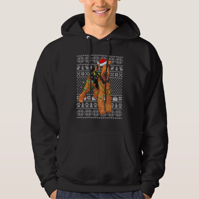 Ugly Sweater Style Santa Airedale Terrier Dog Chri Hoodie (Vorderseite)