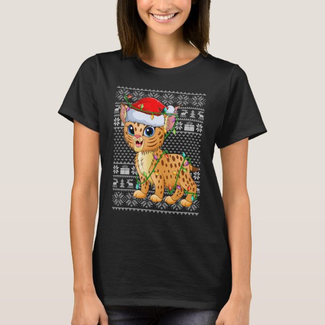 Ugly Sweater Style Xmas Lichter Santa Bobcat Chris T-Shirt (Vorderseite)
