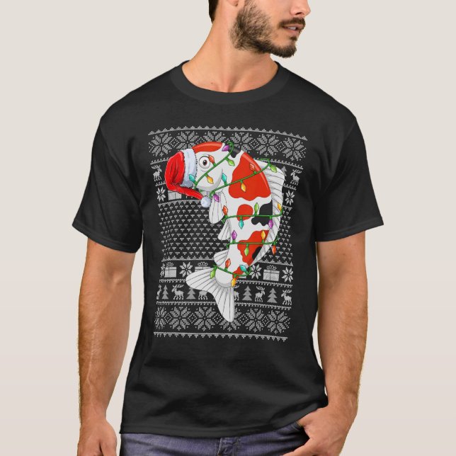 Ugly Sweater Style Xmas Lichter Santa Koi Fish Chr T-Shirt (Vorderseite)