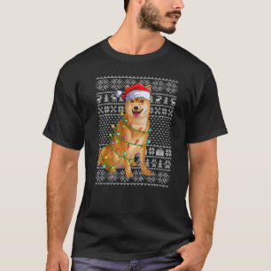 Ugly Sweater Style Xmas Lichter Santa Shiba Inu Hu T-Shirt