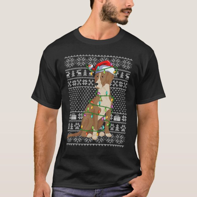Ugly Sweater Style Xmas Light Santa Bloodhound Dog T-Shirt (Vorderseite)