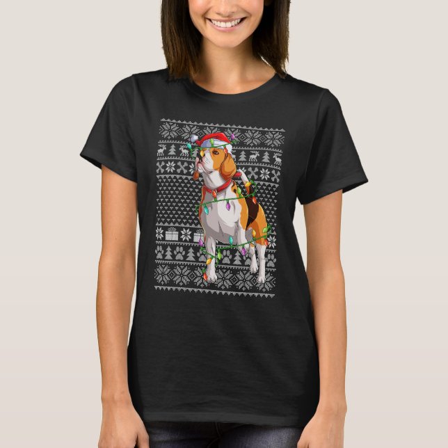 Ugly Sweater Style Xmas Lights Santa Beagle Dog Ch T-Shirt (Vorderseite)