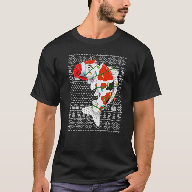 Ugly Sweater Style Xmas Lights Santa Koi Fish Chri T-Shirt (Vorderseite)