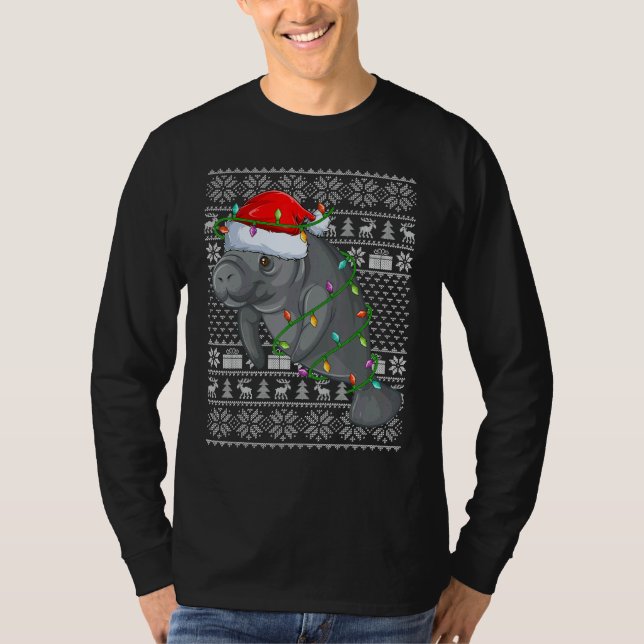 Ugly Sweater Style Xmas Lights Santa Manatee Chris T-Shirt (Vorderseite)