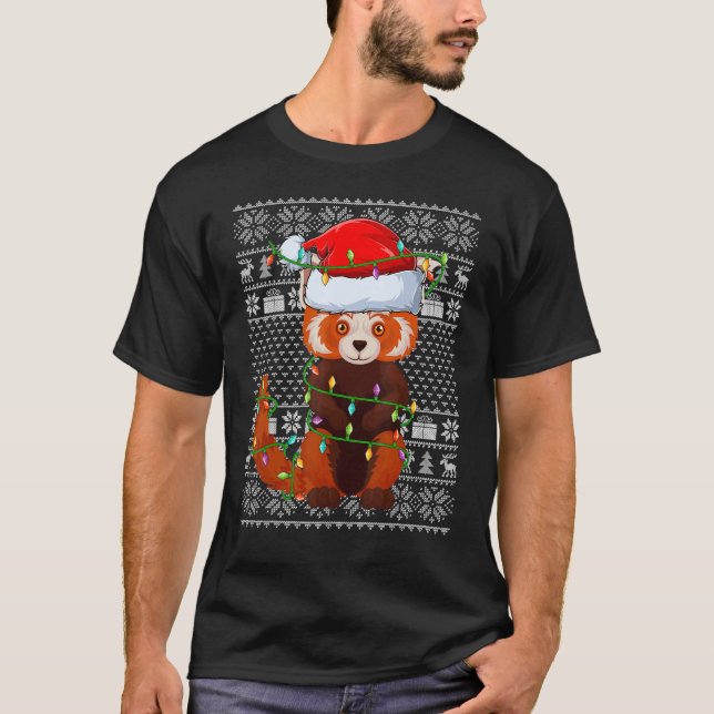 Ugly Sweater Style Xmas Lights Santa Red Panda Chr T-Shirt (Vorderseite)
